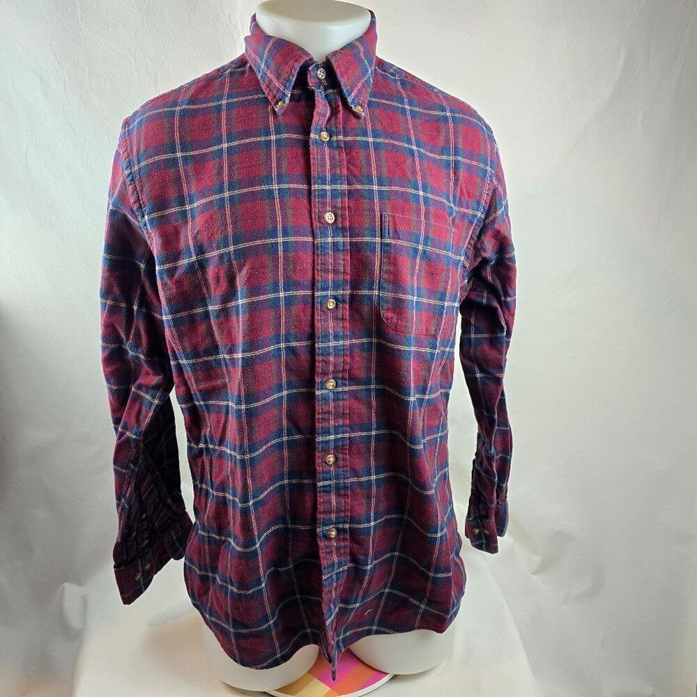 Brooks Brothers Shirt Men Large Red Flannel Button Down Plaid Regent Fit Classic